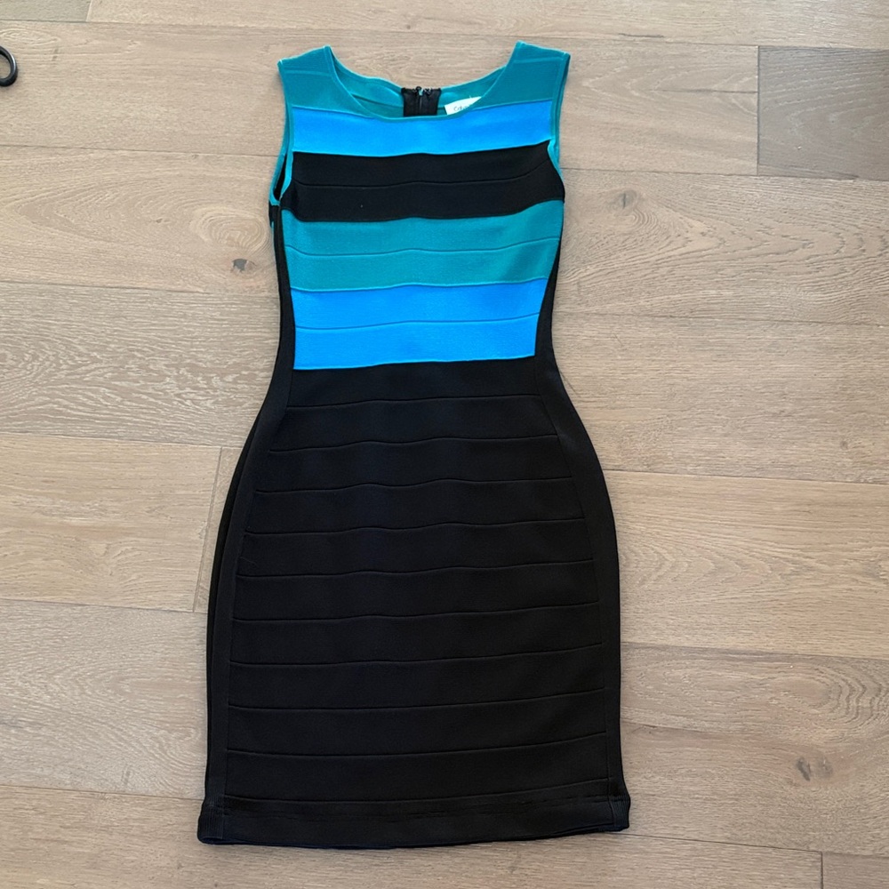 Calvin Klein Sleeveless Knit Black Colorblock Dress